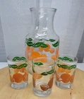 VTG 1987 Anchor Hocking Orange Juice Carafe Pitcher & 3 Juice Glasses