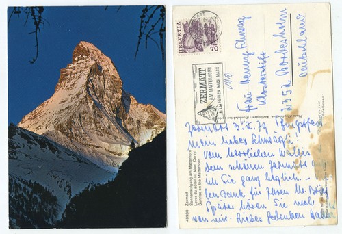 20905 - Zermatt - Sonnenaufgang am Matterhorn - Ansichtskarte, gelaufen 4.6.1979