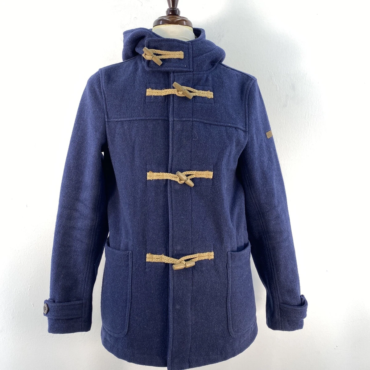 Pull Bear Blue Wool Blend Pockets Push Buttons Toggle Winter Coat Mens sz EU M