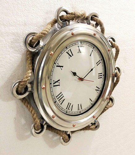 Antiguo reloj de pared náutico de 16" yute marino cuerda barco ojo de buey decoración del hogar - Imagen 5 de 5