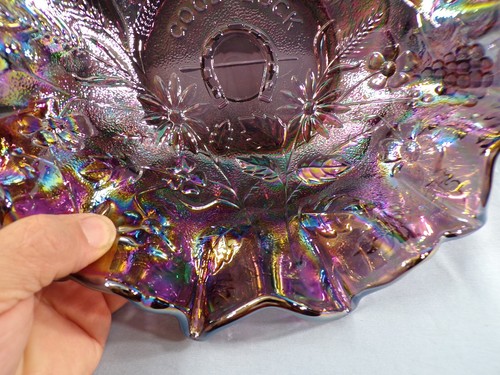 Contemporary Fenton Purple Carnival Glass GOOD LUCK Paneled Grape Bowl 10 1/4" - Picture 3 of 11