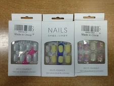 3 Boxes of 24: Short Square Shaped Press On Nails, (11D-1821)