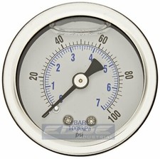 LIQUID FILLED PRESSURE GAUGE 0-100 PSI, 1.5" FACE, 1/8" NPT BACK MOUNT