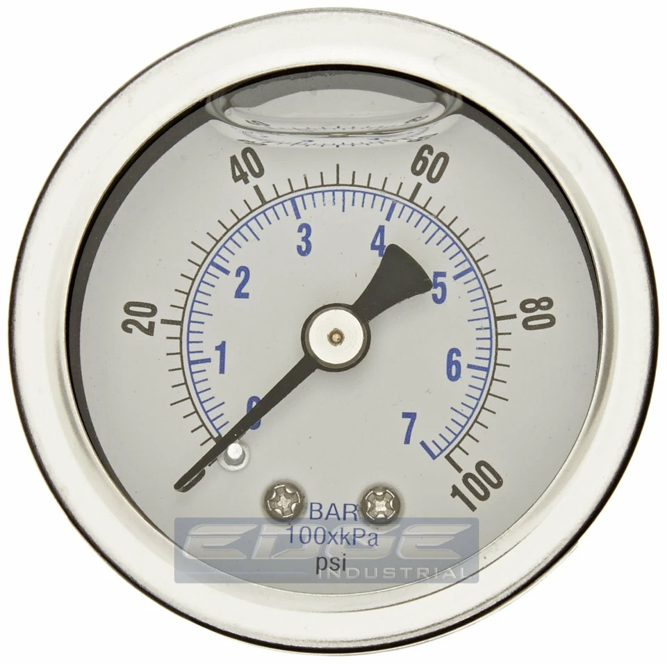 5 PACK LIQUID FILLED PRESSURE GAUGE 0-100 PSI, 1.5" FACE, 1/8" NPT BACK MOUNT - Image 2 of 3
