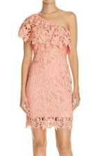 LUSH ~ Peach Pink Lace One Shoulder Popover Sheath Party Dress M NEW $78