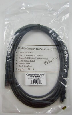 NEW! Comprehensive CAT5-350-10BLK 10ft Cat5e Blk Snagless Patch Ethernet Cable