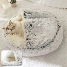 Winter Pet Dog Cat Bed Round Soft Long Plush Fluffy Cat Puppy Cave Self Warming