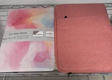 Pink linen watercolor Mac Book Pro 13" hard shell snap on cover & zipper case