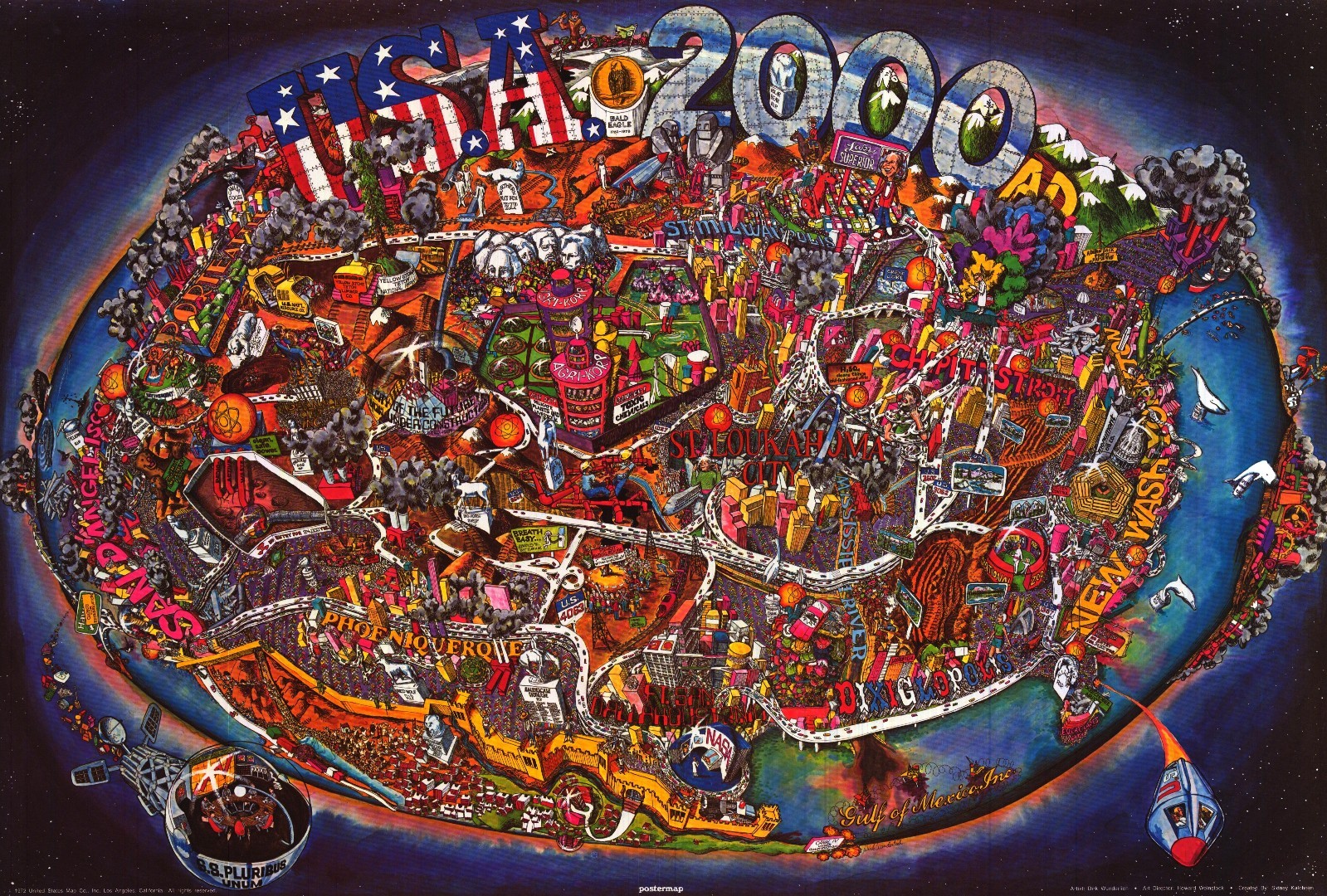 VINTAGE USA MAP POSTER~1972 Original NOS Future America Vietnam Period 30 Years~