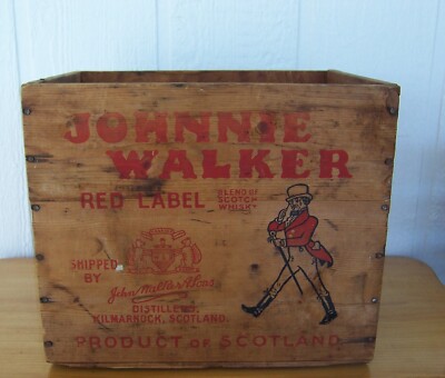 VINTAGE JOHNNIE WALKER RED LABEL SCOTCH WHISKEY WOODEN WOOD BOX CRATE ORIGINAL