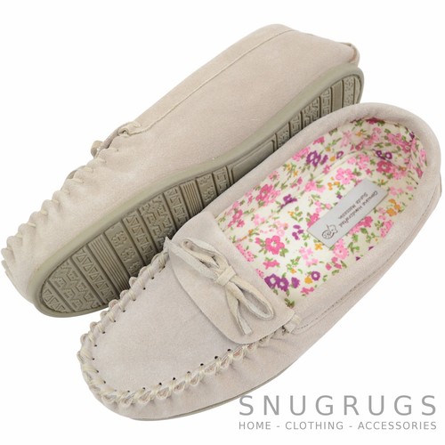 Ladies / Womens Soft Suede Moccasins / Slippers with Beautiful Cotton Lining - Picture 4 of 4