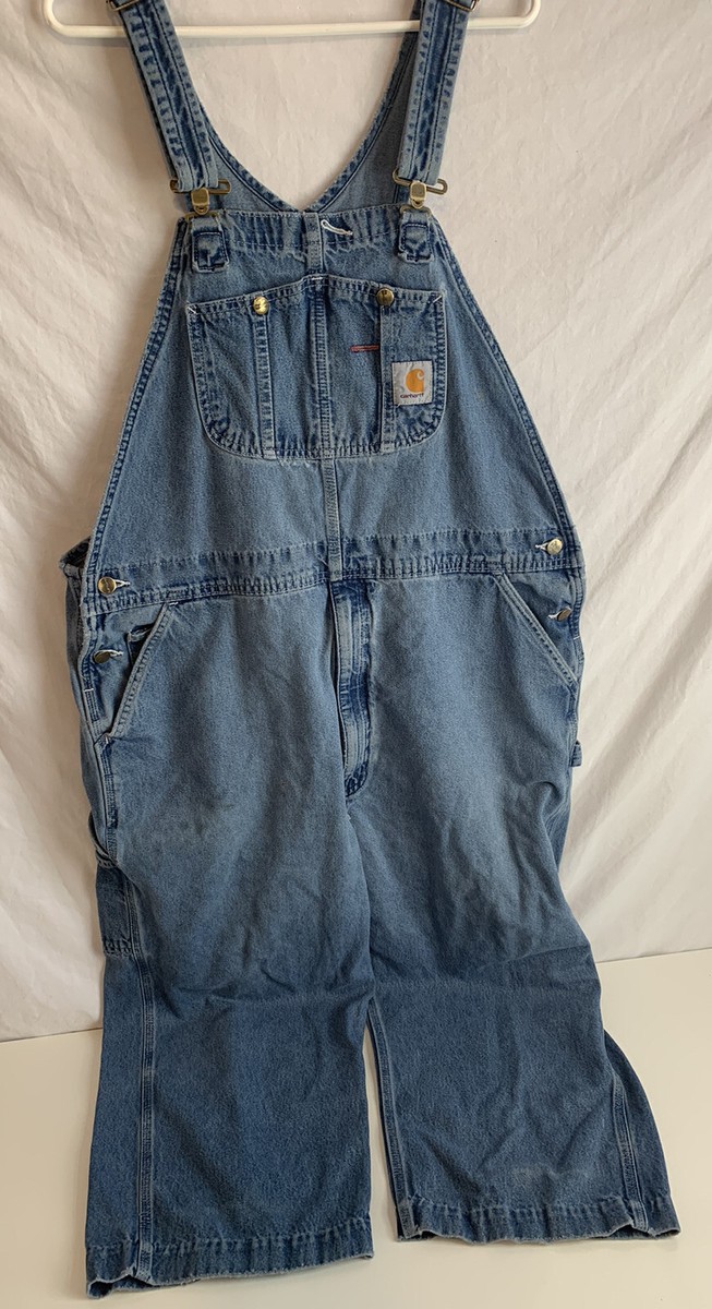 Carhartt Men's Bib Denim Overalls Blue 100% Cotton Size 44” x 30