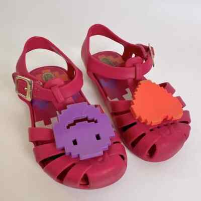 Mini Melissa 7 Toddler Emoji Sandals Pink with Orange Heart Purple Smiley Face
