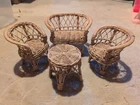 Vintage Barbie Furniture Wicker Rattan Patio Set Sofa, Table, 2 Chairs. Lot Of 4