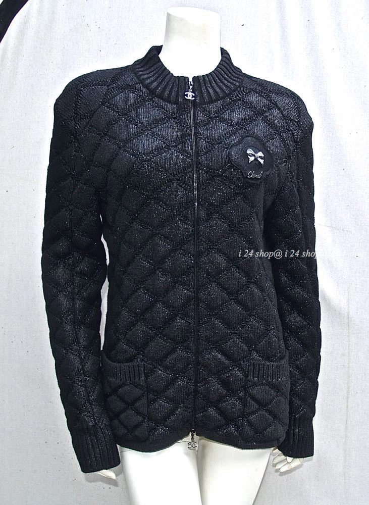 GIACCA CHANEL 09A VINTAGE FR44 US10 _ NUOVA $4500 CAMELIA CC LOGO NERO TRAPUNTATO