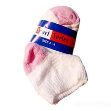 Sport Series Baby Girl 3 Pairs Ankle Socks-Size 2-4-White w/Pink Accents