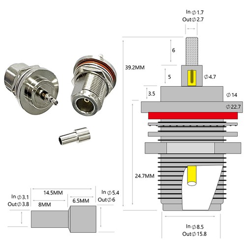 N type female bulkhead crimp for RG316 RG174 cable RF coax connector adapter NEW - Picture 4 of 7