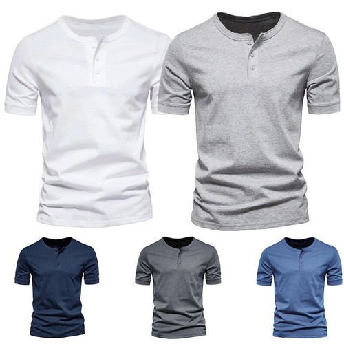 Mens Short Sleeve V Neck Henley Shirt Casual Baggy Button Pullover Tops T Shirt - Picture 2 of 20