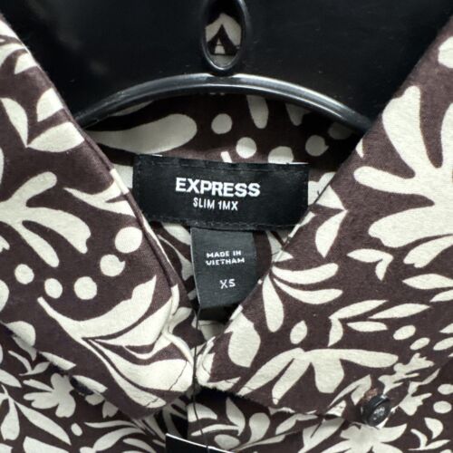 Express Floral Brown Cream Slim 1MX Shirt Long Sleeve Men’s Size XS New $68 - Picture 2 of 3