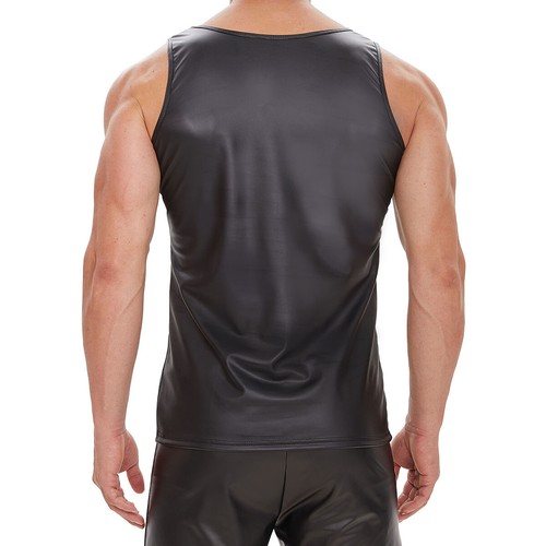 T-shirt uomo nightclub sexy lacca morbida pelle canotta aderente in pelle lucida - Foto 2 di 6