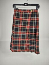 Vintage Sears JR Bazaar Red Black Plaid Wrap Wool Blend Skirt Jr 7 Waist 25''