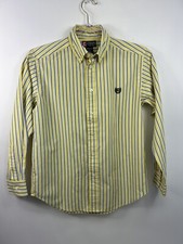 Chaps Dress Shirt Youth Boys Sz M(10-12) Yellow Blue/White Stripe Long Sleeve