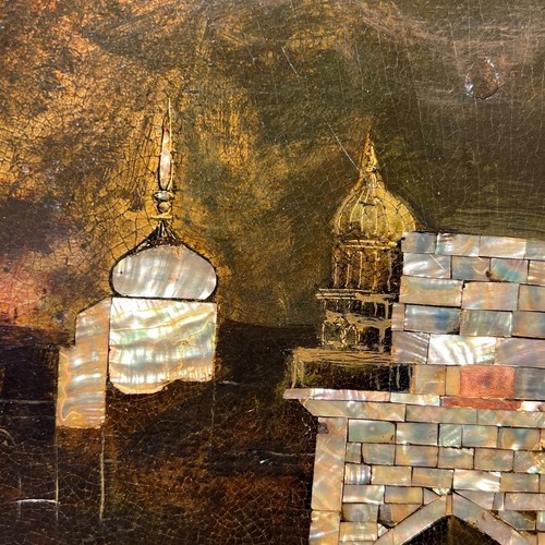 19th Century Ebonized Tilt-Top Table Inlaid with Islamic Landscape - Picture 7 of 14