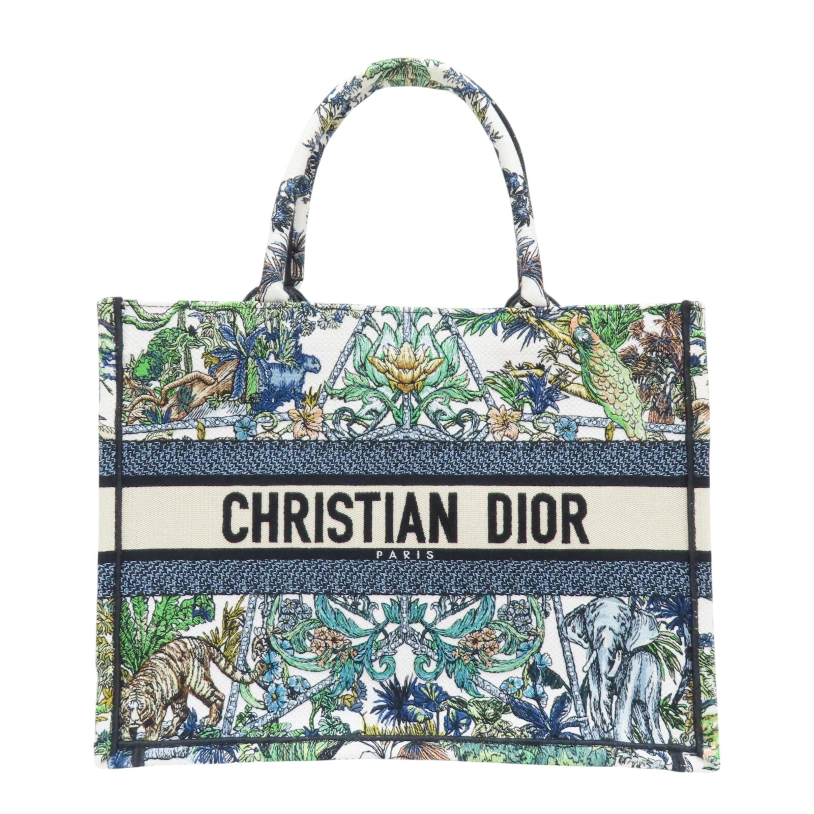 Sac à main fourre tout Dior Medium Book blanc bleu broderie