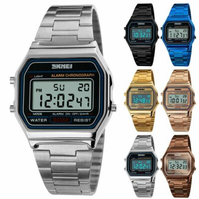 5 ATM WASSERDICHT HERREN DAMEN SPORT ALARM KLASSISCH DIGITAL RETRO ARMBANDUHR DATUM 