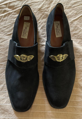 Marco Delli Black Suede Gold Metal Angel Italian Slip On 