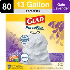 Glad ForceFlex Tall Kitchen Drawstring Trash Bags, 13 Gallon, Gain Lavender