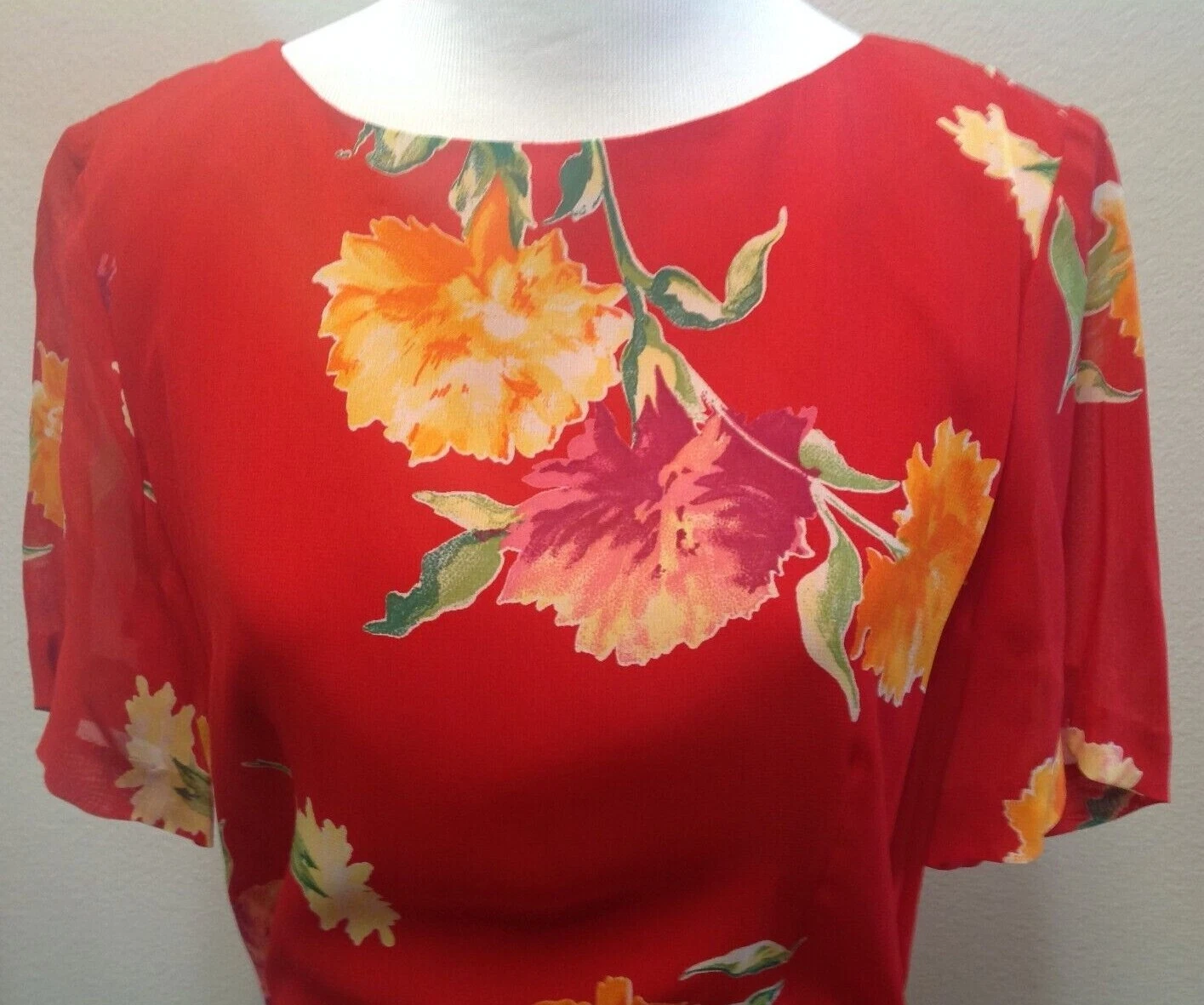 VETEMENTS Abito donna vintage Liz Claiborne tubino floreale multicolore rosso cintura zip tg 12