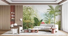 3D Tree Flamingo Selva Leaf Self-adhesive Removeable Wallpaper Wall Mural1 204