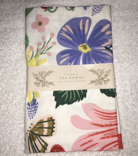 RIFLE PAPER CO. Strawberry Fields Tea Towel 28" L x 21" W Pretty Spring Colors - Afbeelding 1 van 3