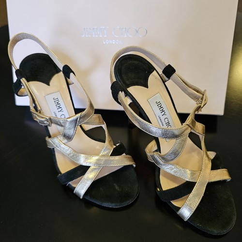 JIMMY CHOO Slingback SANDALS Black & Gold Size 36 - Picture 11 of 12