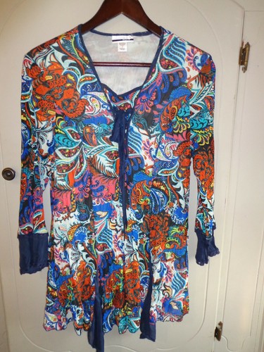 Top Tunic Blouse Mirror Image Asymmetrical Inverts S Colorful 3/4 Sleeves Ties
