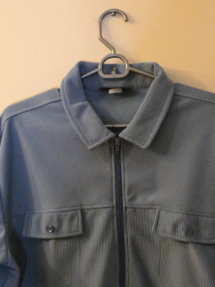 Botany 500 Shirt Jacket Full Zip Men's Medium Large Blue Vertical Ribbed Collar - Image 2 of 4