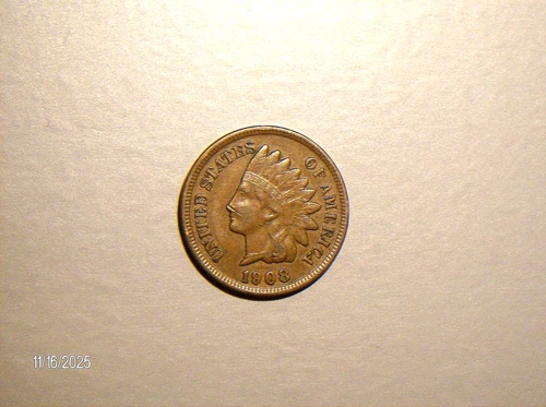 1908 Indian Head cent XF, circulated  Z13