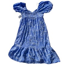 NWT Nine West Blue Floral Poplin Maxi Dress Puff Sleeve Peasant Cottagecore XL