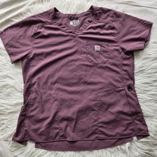 Carhartt Force Scrub Top Womens Size XL Plum Cross Flex V Neck Pockets