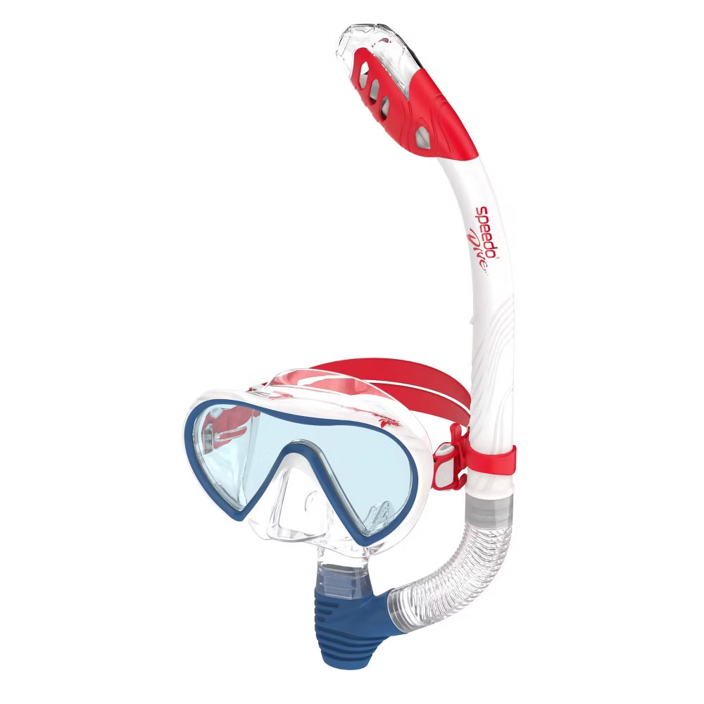 Speedo Adult Mask Snorkel Set - Red/White/Blue: Polycarbonate, Silicone & Rubber