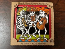 Earthtones Ceramic Hand-n-Hand Designs Tile Trivet Skeleton Musicians Southwest
