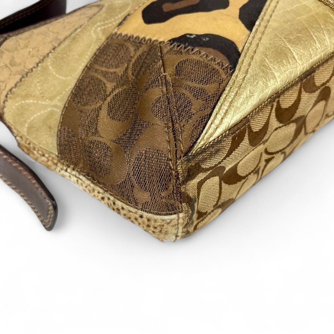 Coach Patchwork Leopard Shoulder Bag Y2K Animal Print Brown