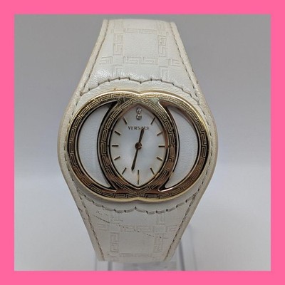 VERSACE Ladies Watch 74Q Diamond 2P Quartz White Dial 43 7 mm Leather Strap