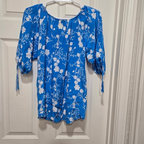 Yumi kim top womens size xs blue floral 100% silk beachy summer light blouse - Picture 6 of 11