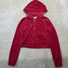 Juicy Couture OG Big Bling Velour Hoodie Womens Small Red Soft Lightweight