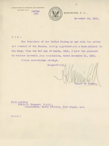 Arent S. Crowninshield – Navy Chief of Bureau of Navigation – Autographed Letter