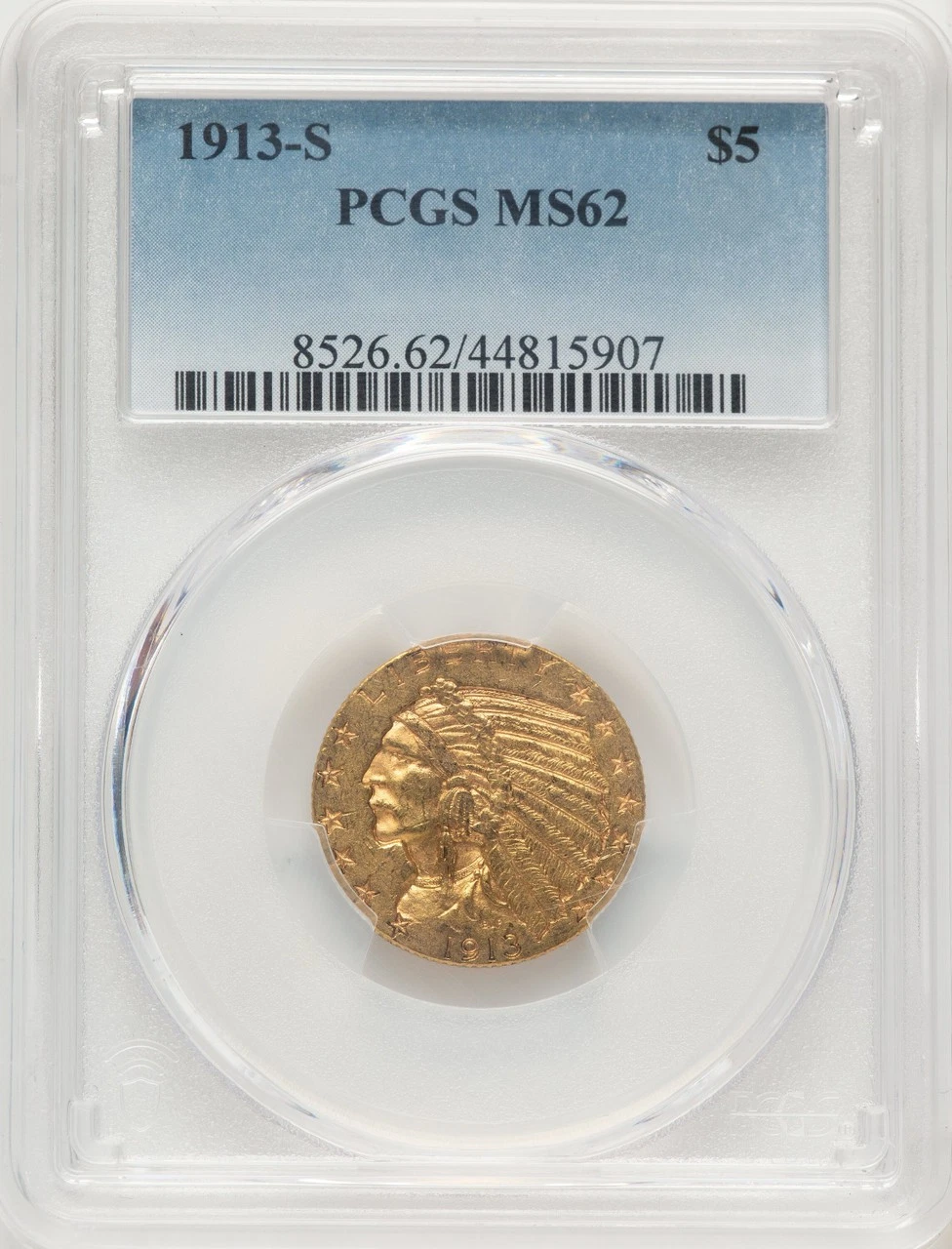 1913-S $5 Blue Gradient Indian Half Eagle PCGS MS62