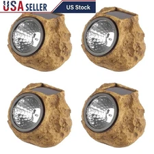 4 Pack Solar Powered Faux Rock Outdoor Landscape Lights LED Garden Pathway New