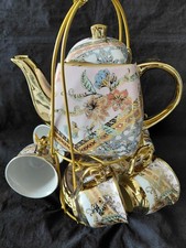 20 Pc Tea Pot Cup Set SIX 3oz Cups 6 Saucers 1 Rack 6 Spoons PINK TEA SET